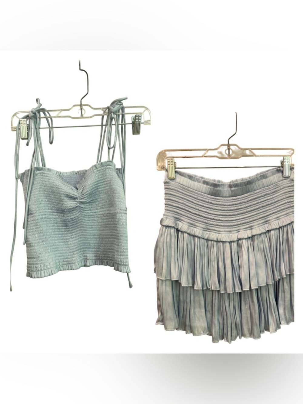 Ruched Blue Skirt And Tank Top Set